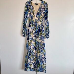 Lulu's Blue and Green Floral Long Sleeve Dress